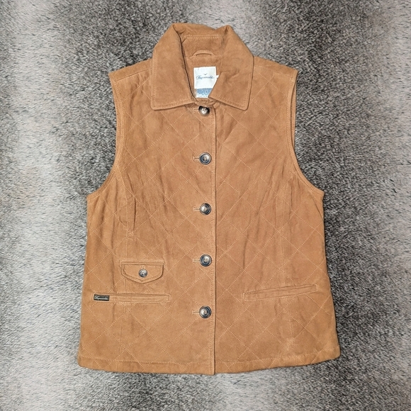 Faconnable Goatskin Leather Quilted Vest Brown Women's Small - Picture 1 of 5